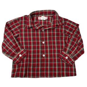 House Of Hatten Plaid Shirt Boys Red Green Christmas Long Sleeve Button Up Sz 2T
